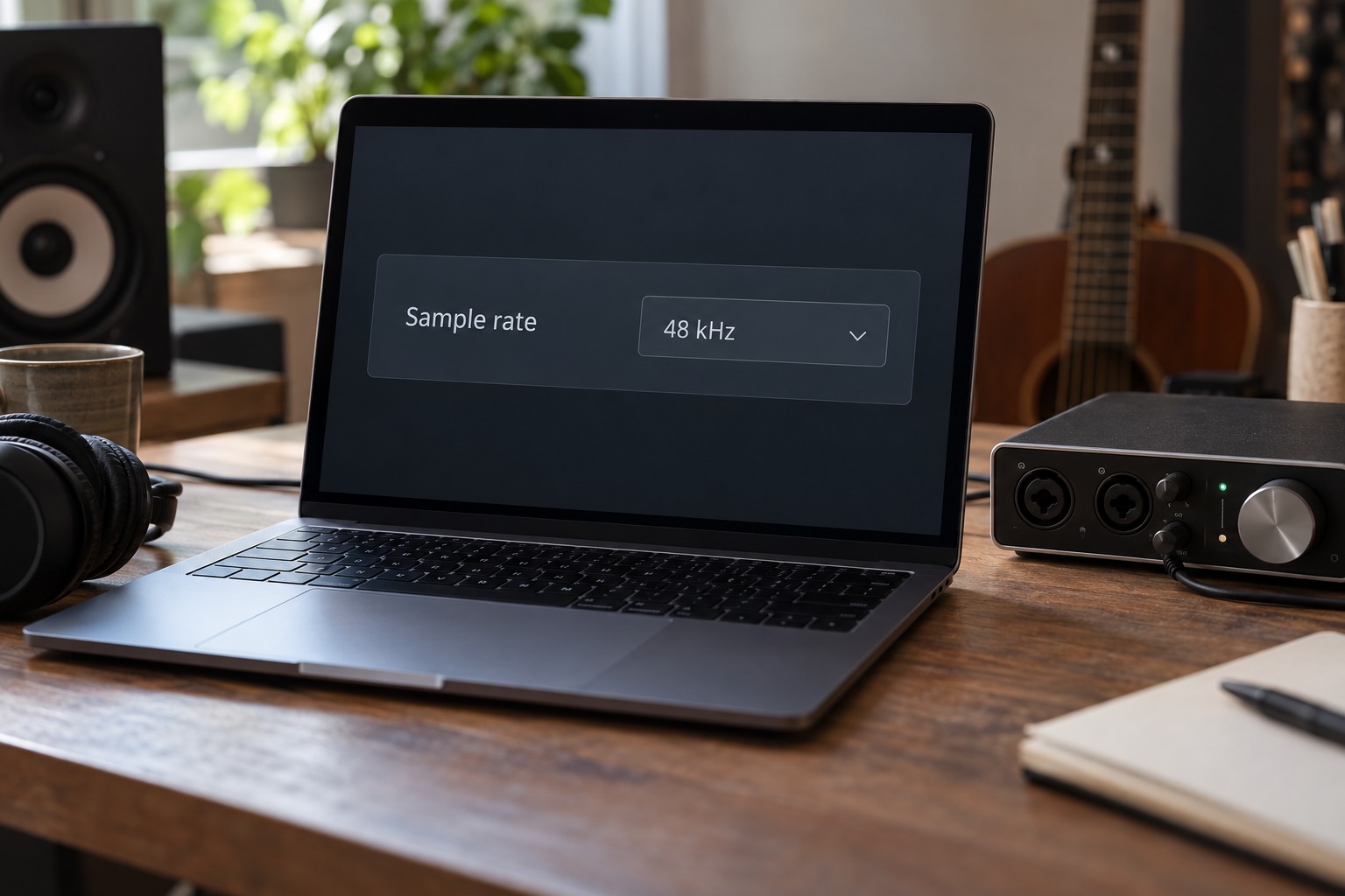 Illustrative session sample-rate setting beside an audio interface