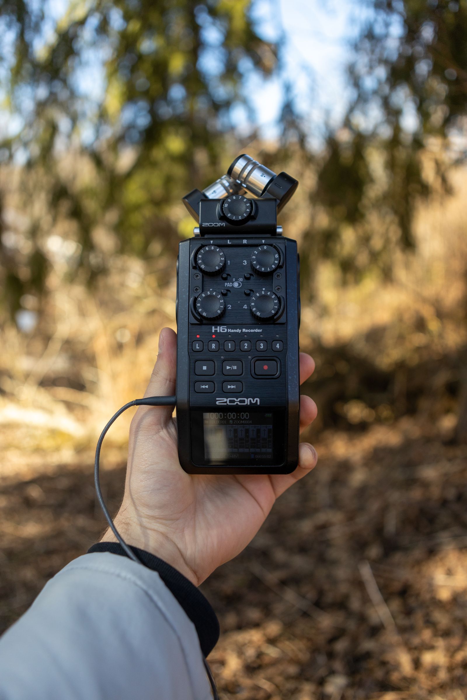 Handheld recorder used outdoors