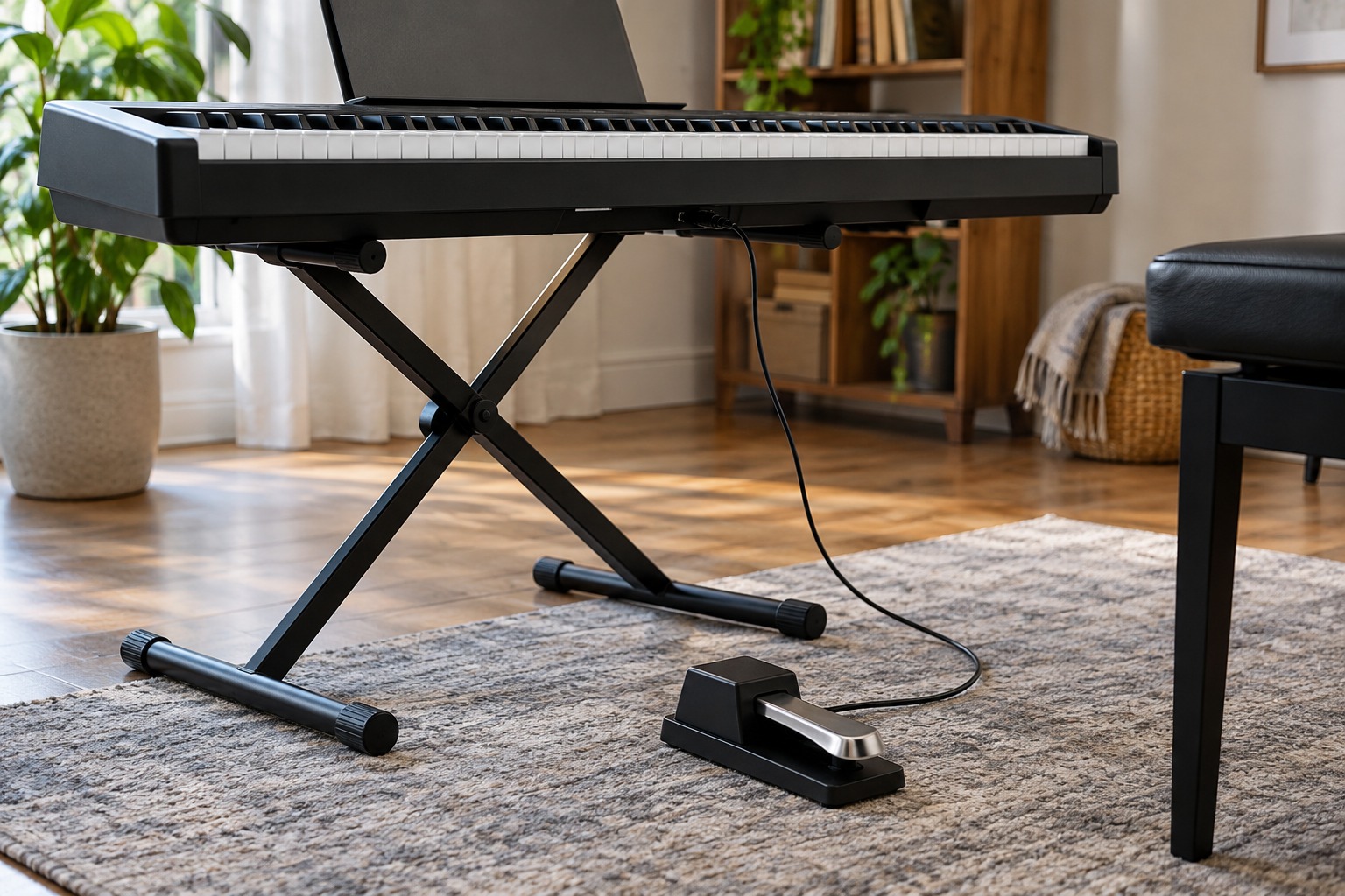 Digital piano connected to a sustain pedal