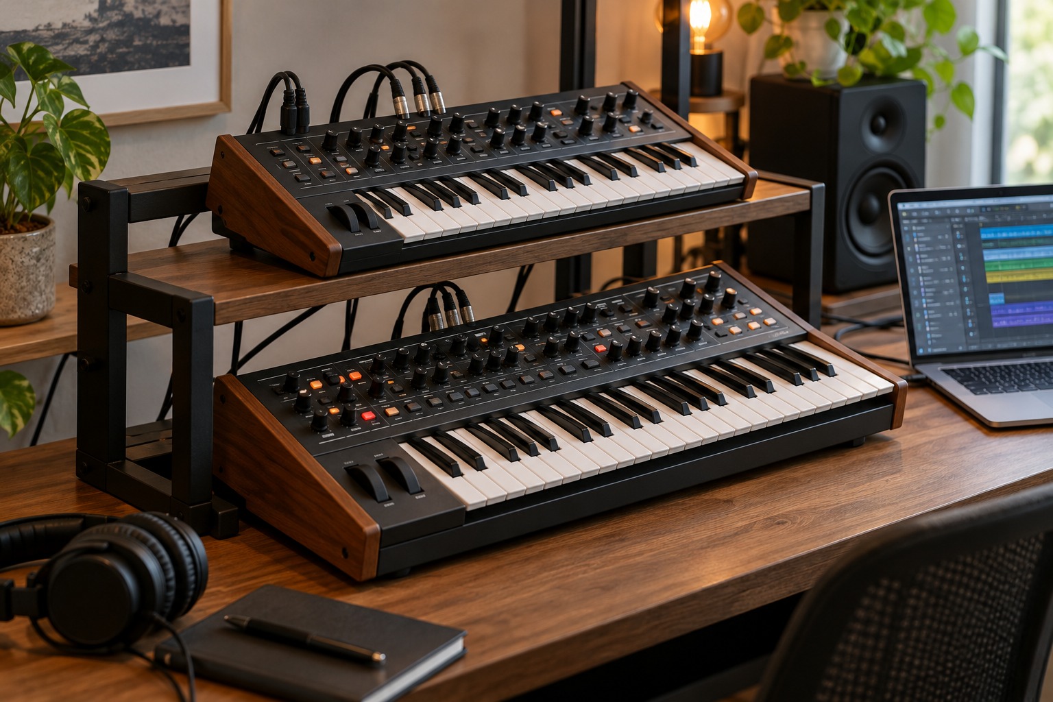 Two synthesizers in a MIDI setup